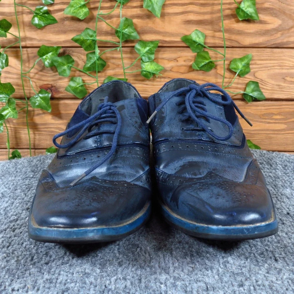 Amali 054872 Mens Wingtip Oxford Size 8 Formal Dress Shoe Navy Blue Synthetic